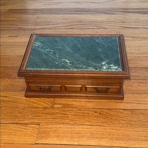 Elegant Wooden Jewelry Box with Green Marble Top
